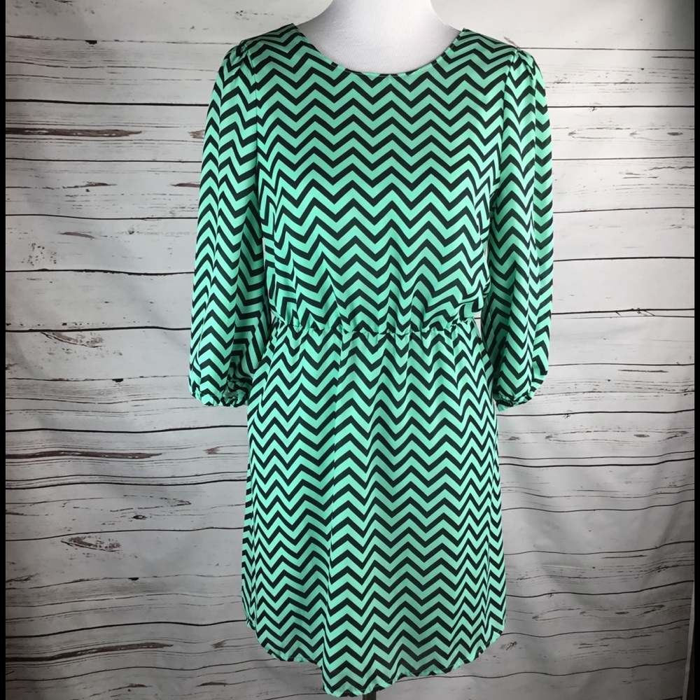 Sugar lips green and black chevron‎ dress
